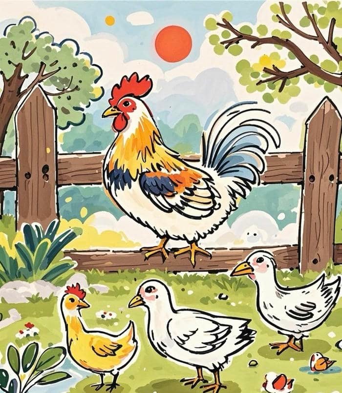 Bức ảnh tranh vẽ con gà hỗ trợ nhận diện con vật