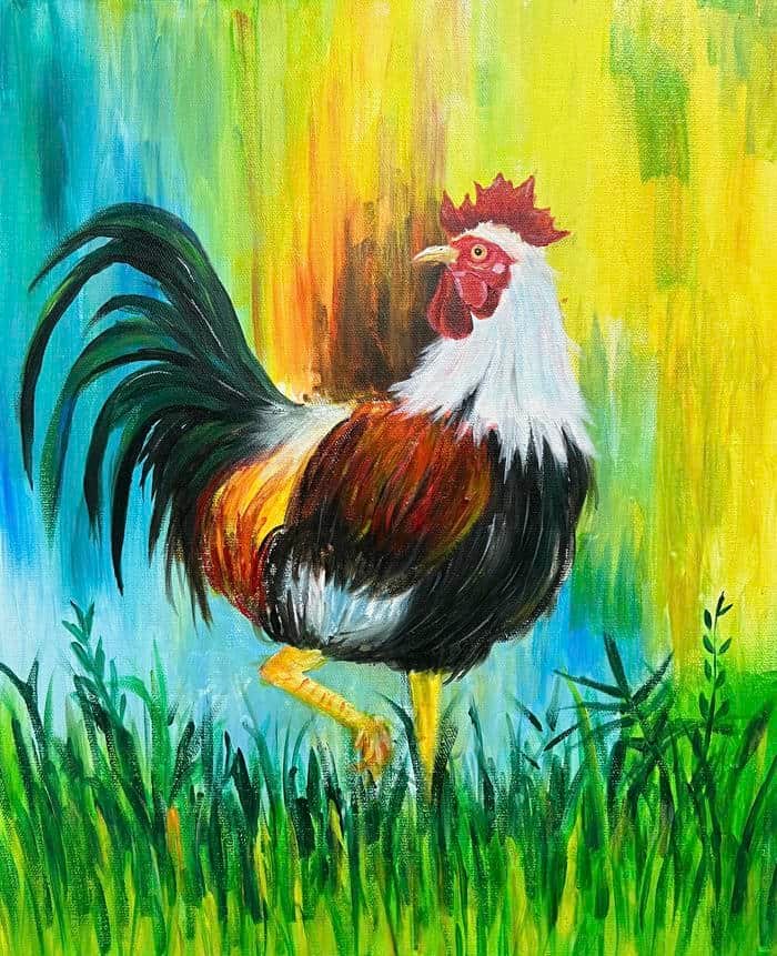 Bức ảnh tranh vẽ con gà mang phong cách giản dị