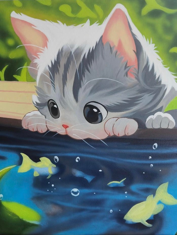 Bức ảnh tranh vẽ con mèo gợi lên sự quan sát âm thầm