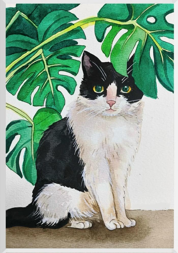 Bức ảnh tranh vẽ con mèo mang dáng vẻ quan sát thận trọng