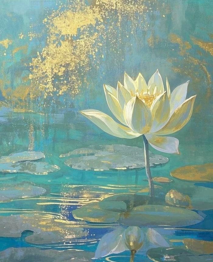 Bức ảnh tranh vẽ hoa sen mang cảm giác thư thái