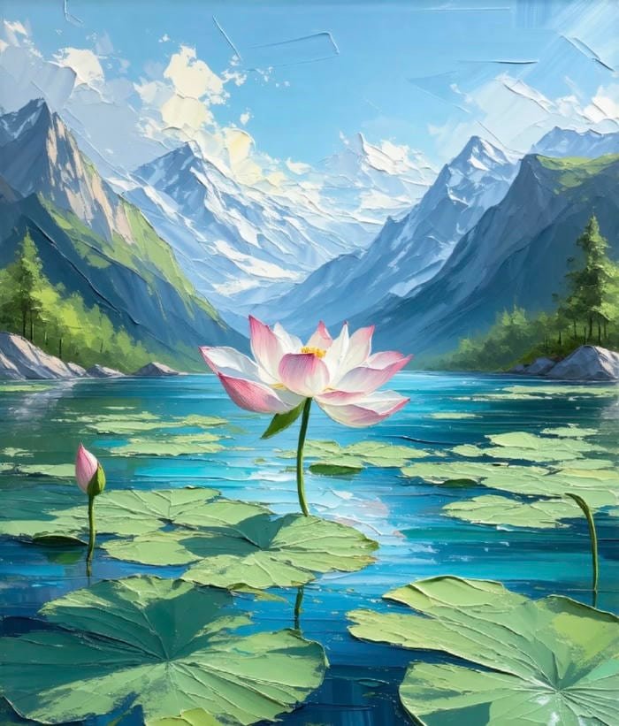 Bức ảnh tranh vẽ hoa sen truyền tải sự thanh cao