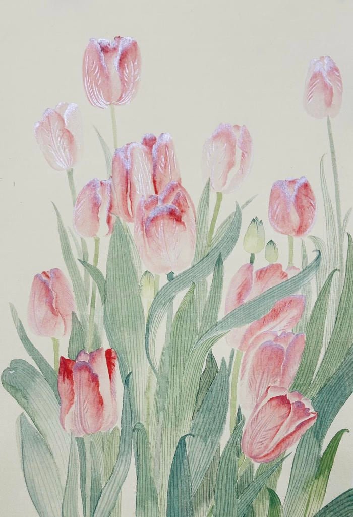 Bức ảnh tranh vẽ hoa tulip gợi cảm giác thư giãn nhẹ nhàng
