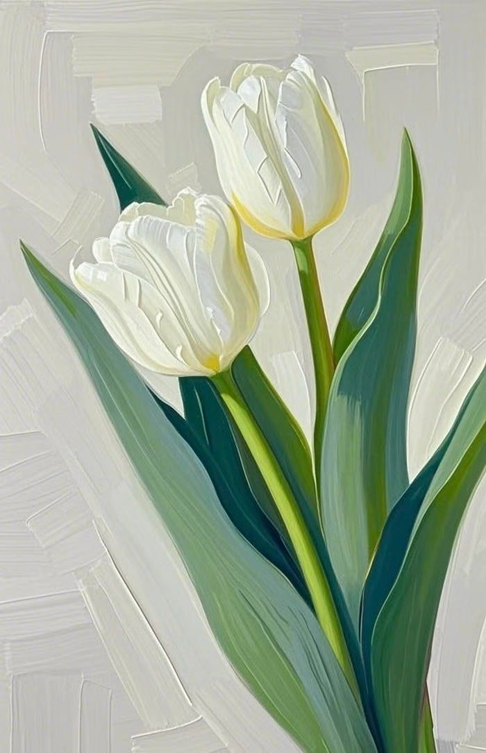 Bức ảnh tranh vẽ hoa tulip phối màu hài hòa tinh xảo