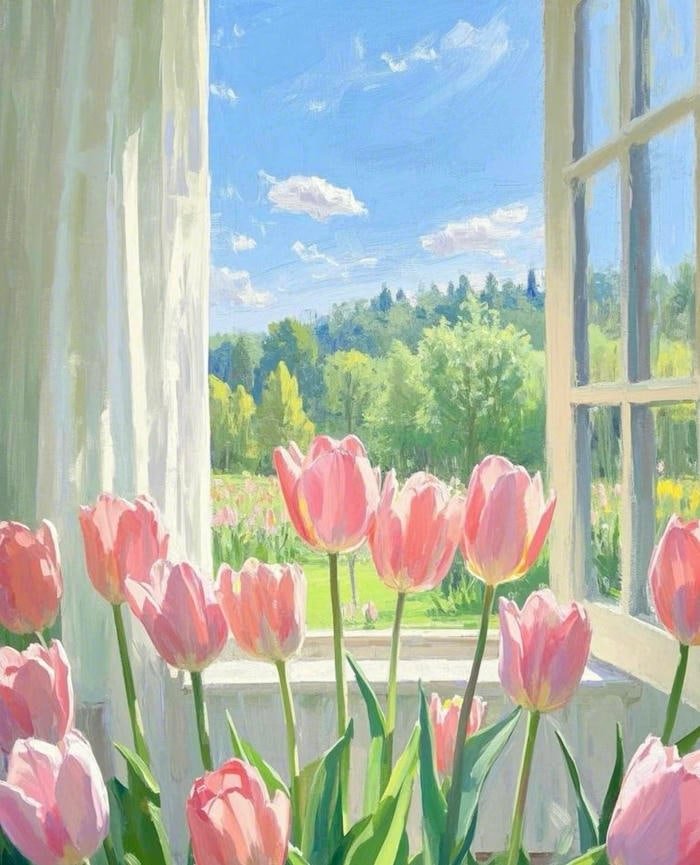 Bức ảnh tranh vẽ hoa tulip phù hợp trang trí không gian sống