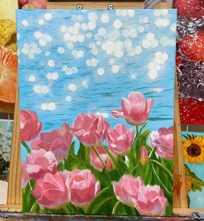 Bức ảnh tranh vẽ hoa tulip thể hiện vẻ đẹp tự nhiên