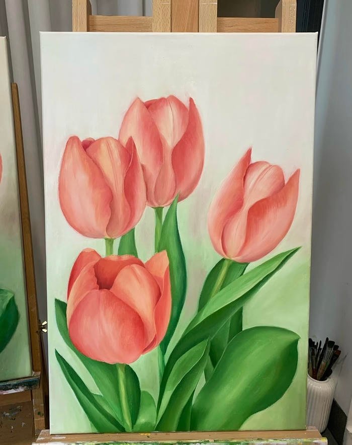 Bức ảnh tranh vẽ hoa tulip truyền tải vẻ đẹp thuần khiết