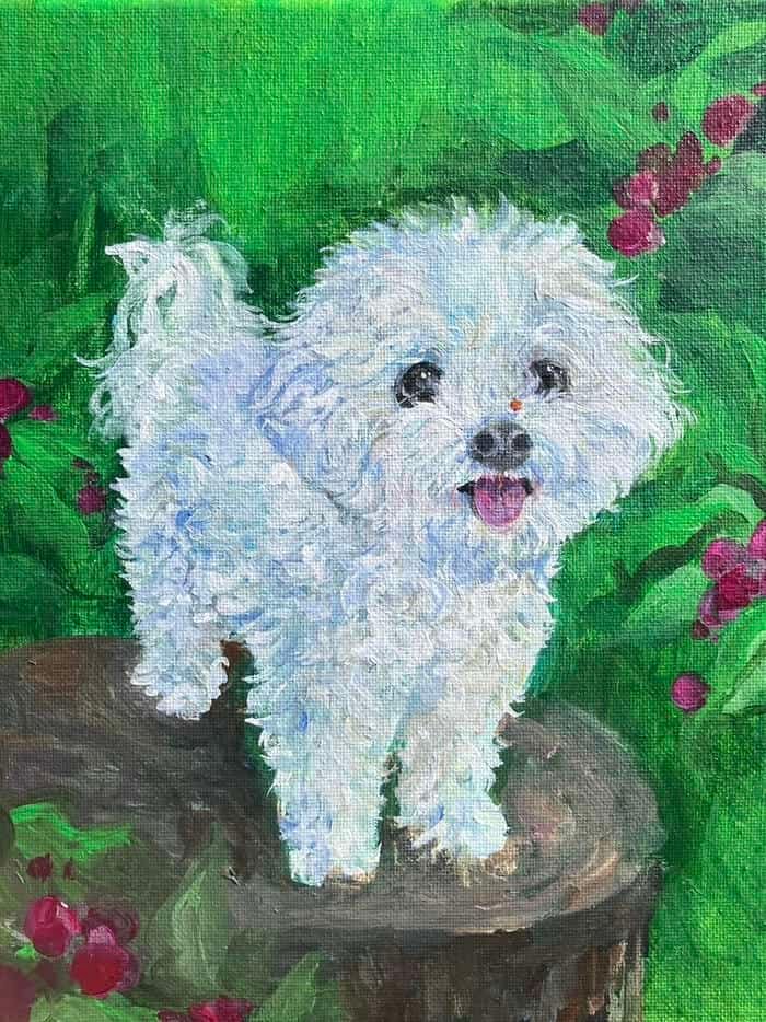 Bức ảnh vẽ tranh con chó thể hiện sự hiện diện quen thuộc