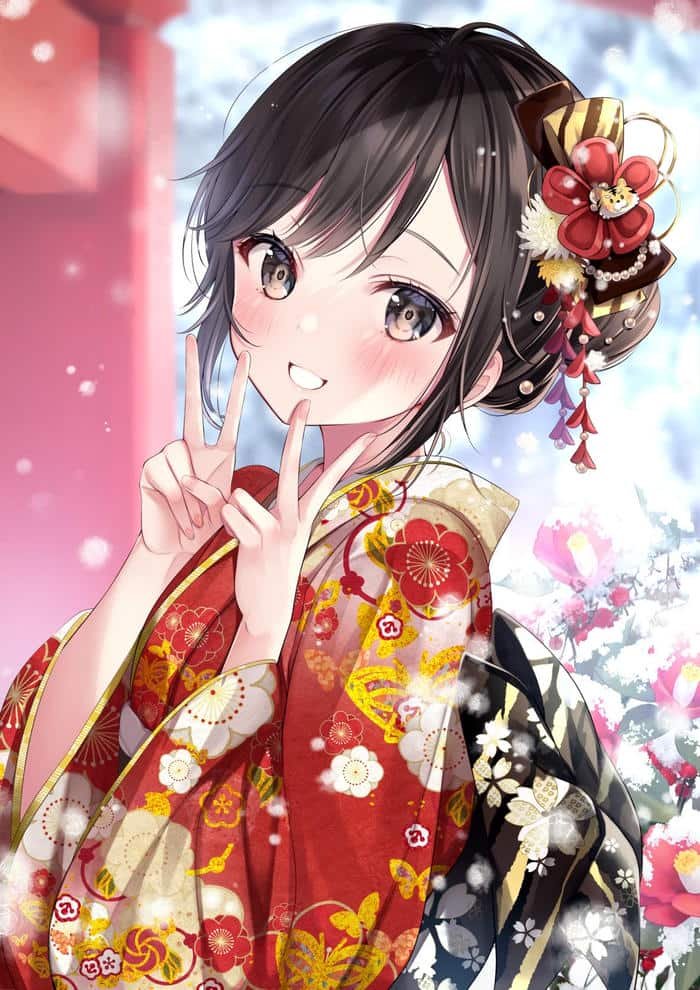 Bức hình ảnh anime nữ mặc kimono gợi tinh thần cổ điển