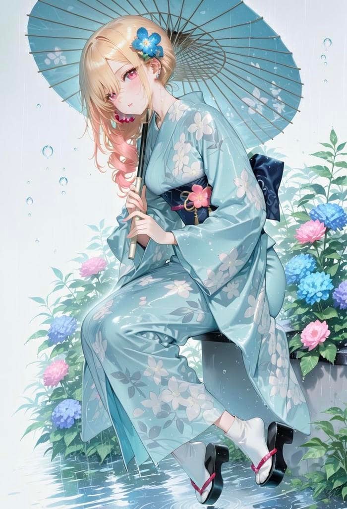 Bức hình ảnh anime nữ mặc kimono mang vẻ đẹp nền nếp