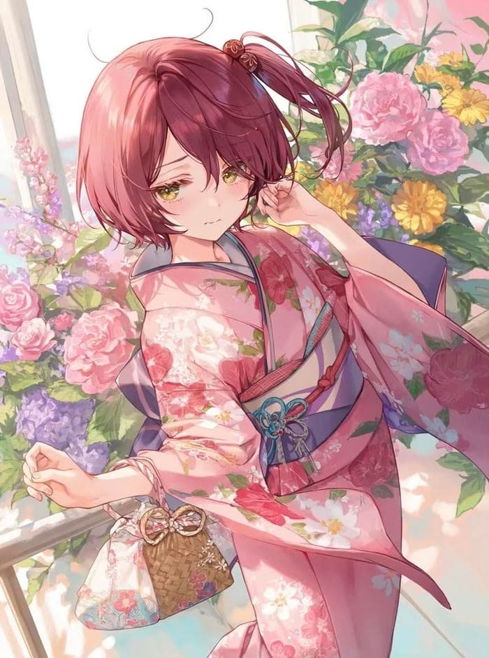 Bức hình ảnh anime nữ mặc kimono thể hiện nét đẹp cổ