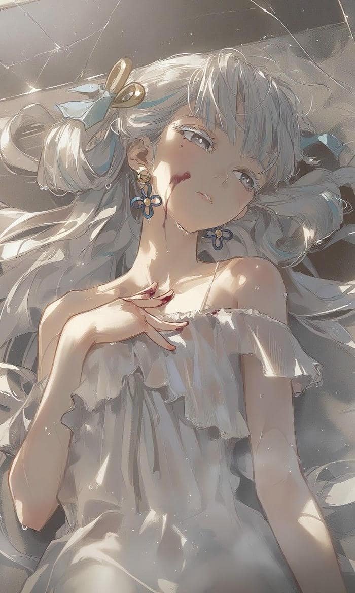 Bức hình anime girl tóc trắng gợi cảm giác cô độc yên tĩnh