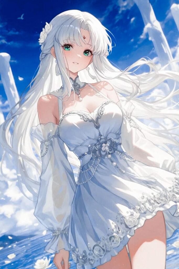 Bức hình anime girl tóc trắng mang thần sắc lạnh khó gần