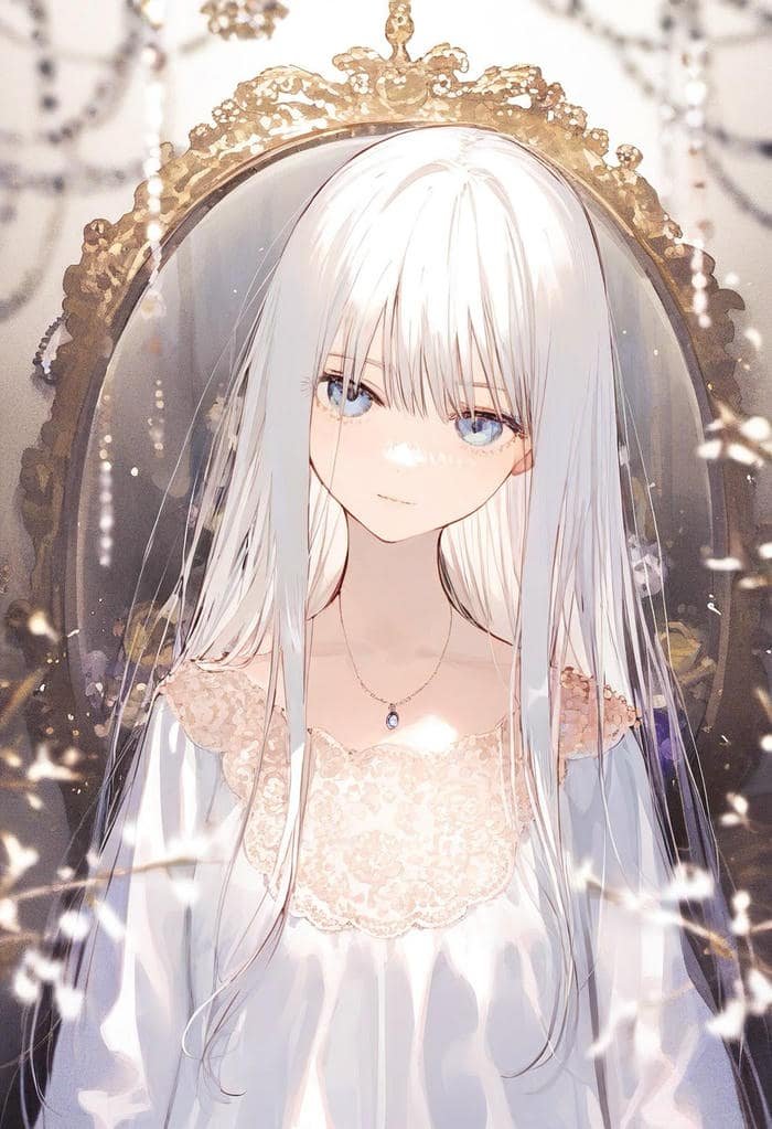 Bức hình anime girl tóc trắng với nội tâm phức tạp sâu