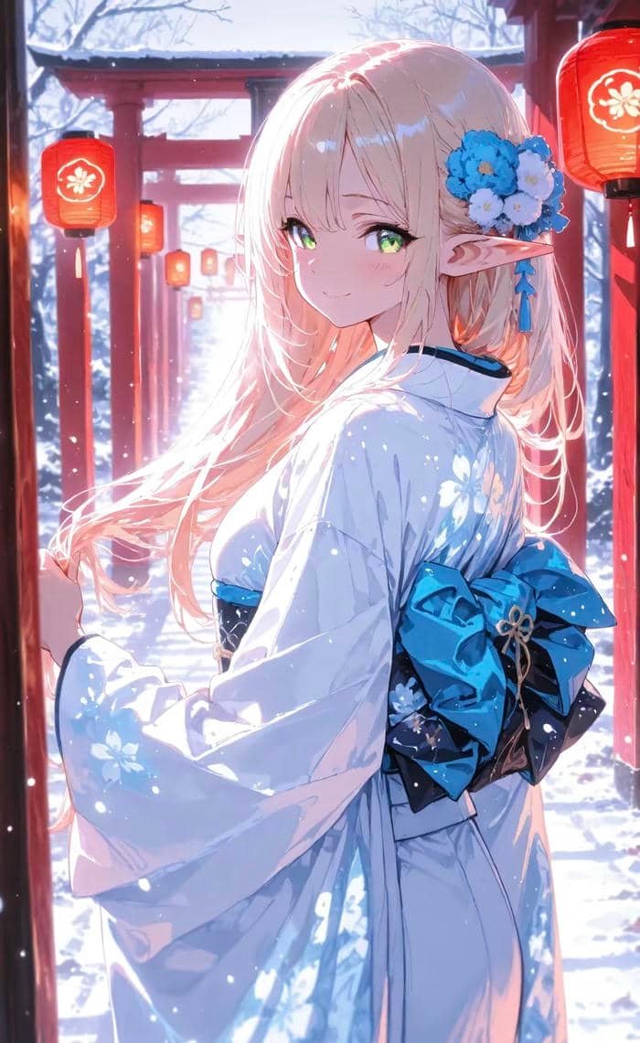 Bức hình anime nữ mặc kimono gợi cảm giác yên bình