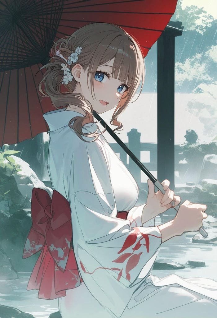 Bức hình anime nữ mặc kimono gợi nét thanh tao