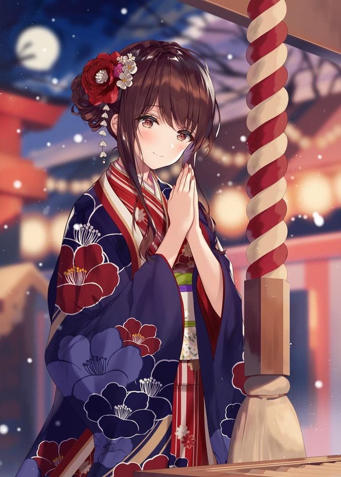 Bức hình anime nữ mặc kimono thể hiện sự mềm mại