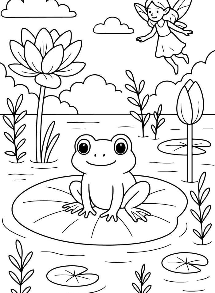 Bức hình tô màu con ếch giúp hình thành kỹ năng tô màu