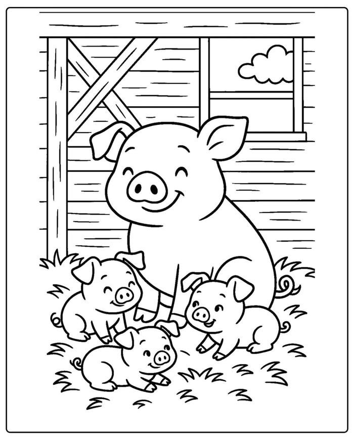 Bức hình tô màu con heo giúp bé tập trung nhẹ nhàng