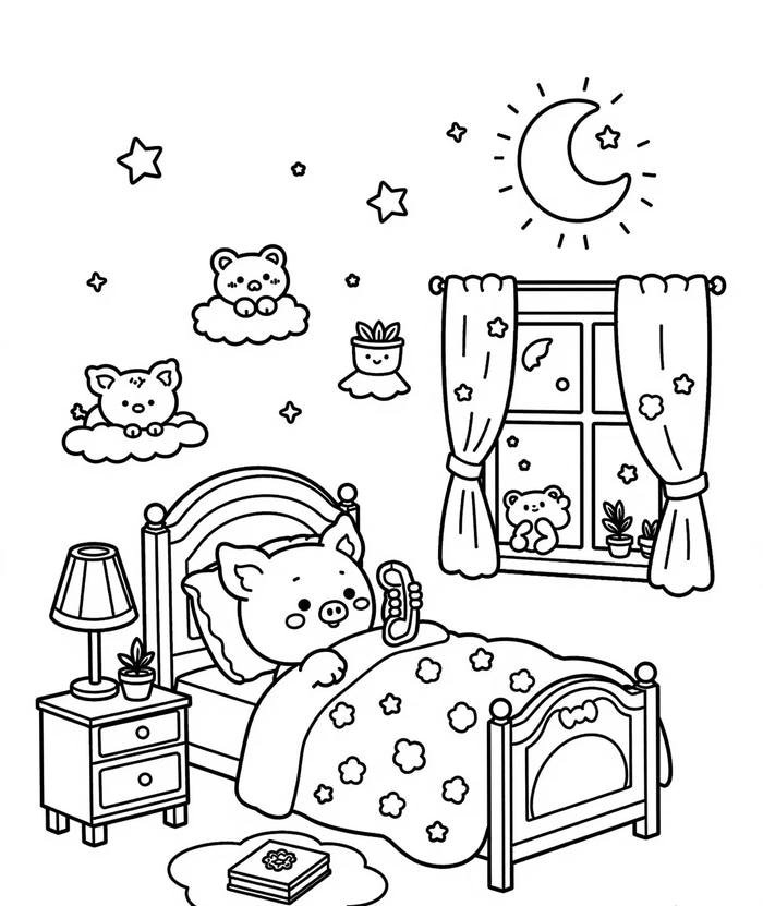 Bức hình tô màu con heo hỗ trợ thời gian sinh hoạt yên tĩnh