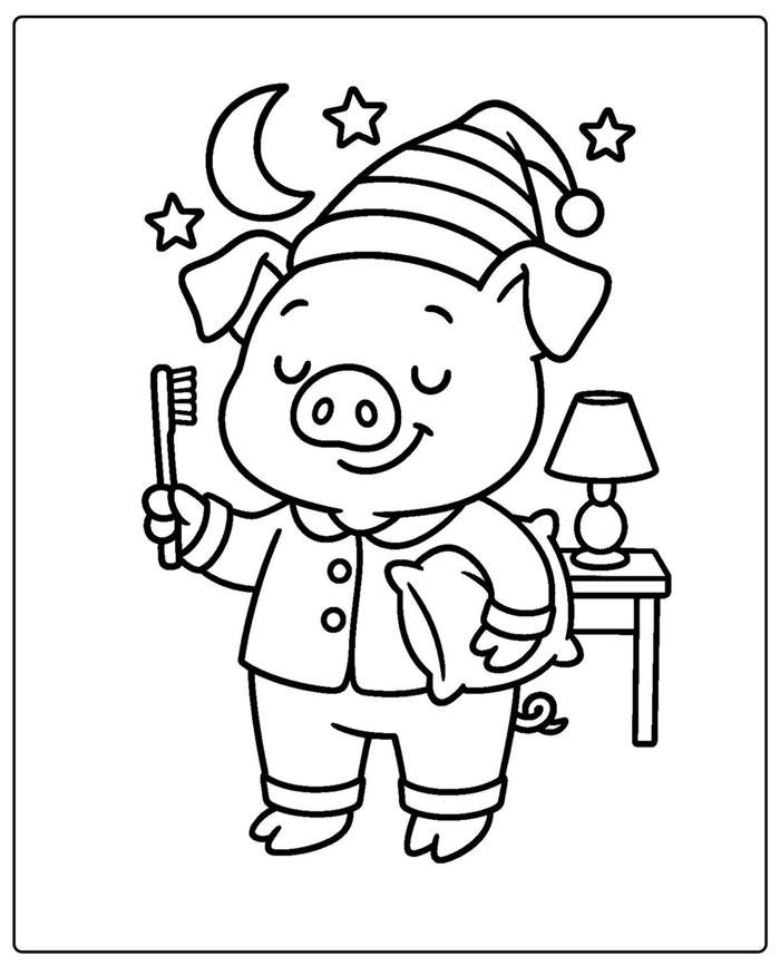 Bức hình tô màu con heo hỗ trợ thời gian thư giãn