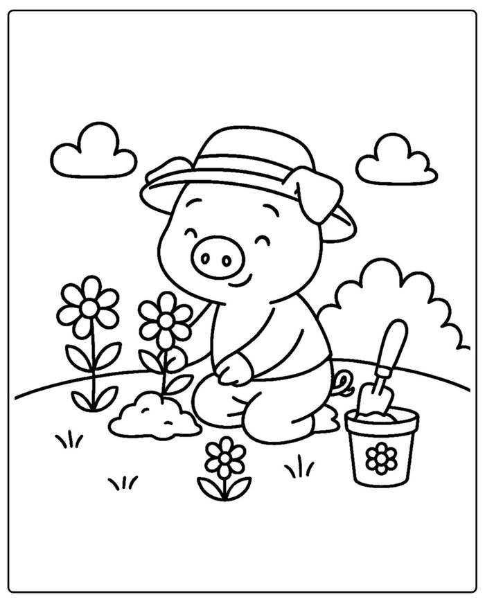 Bức hình tô màu con heo mang nội dung thân quen