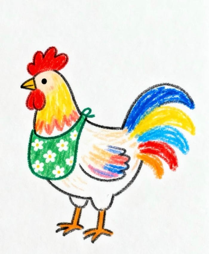 Bức hình tranh vẽ con gà phù hợp với chương trình mầm non