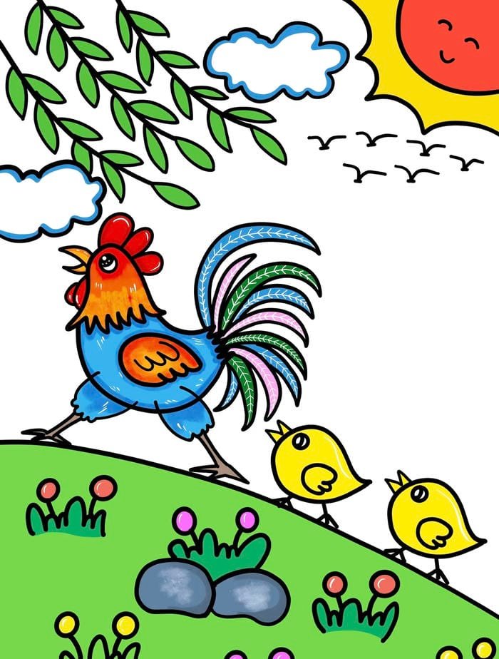 Bức hình tranh vẽ con gà tạo cảm giác thân quen