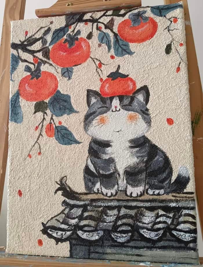 Bức hình tranh vẽ con mèo mang dáng vẻ trầm tĩnh và kín đáo