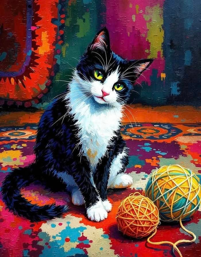 Bức hình tranh vẽ con mèo mang nét riêng không hòa lẫn