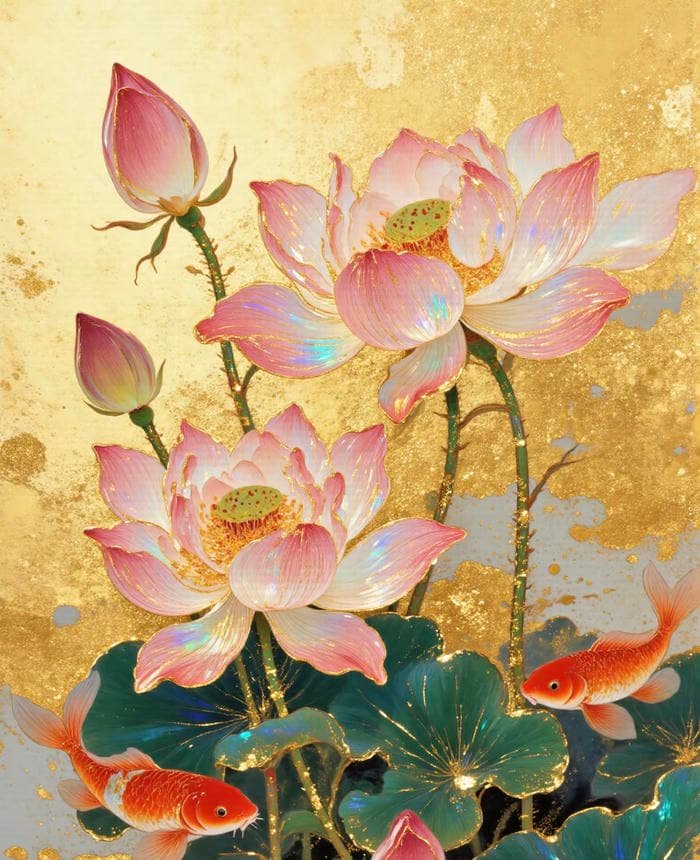 Bức hình tranh vẽ hoa sen khơi gợi cảm xúc tĩnh lặng