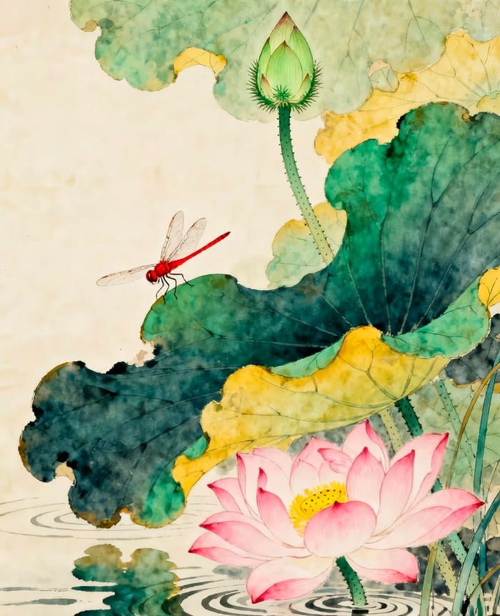 Bức hình tranh vẽ hoa sen mang cảm giác an lành