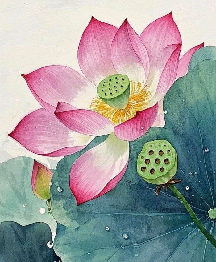 Bức hình tranh vẽ hoa sen mang nét đẹp thuần túy