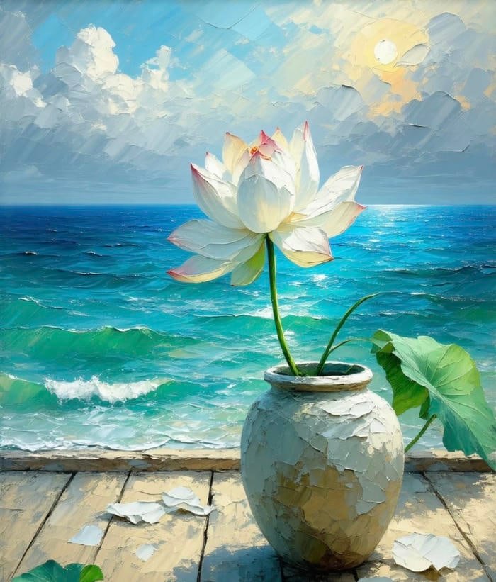 Bức hình tranh vẽ hoa sen thể hiện vẻ đẹp mềm mại