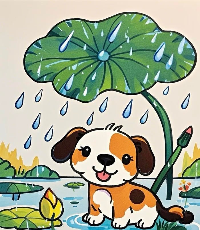 Bức hình vẽ tranh con chó gợi lên cảm xúc thân thương nhẹ nhàng