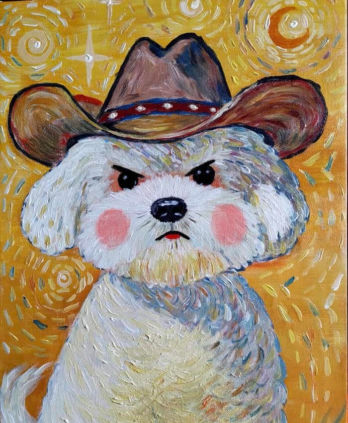 Bức hình vẽ tranh con chó mang cảm nhận thân thiết