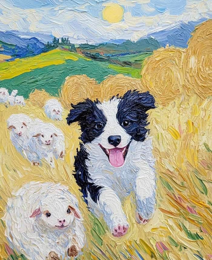 Bức hình vẽ tranh con chó tạo cảm giác không xa lạ