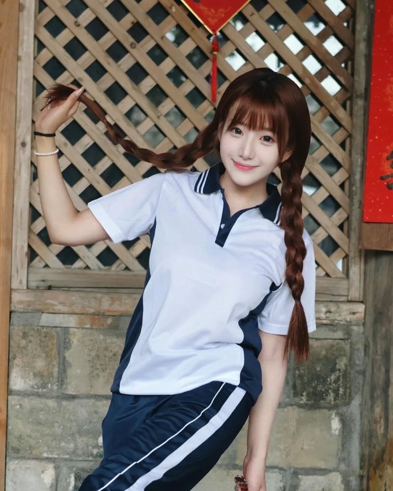 Cosplay học sinh khung cảnh sân trường thân quen đẹp