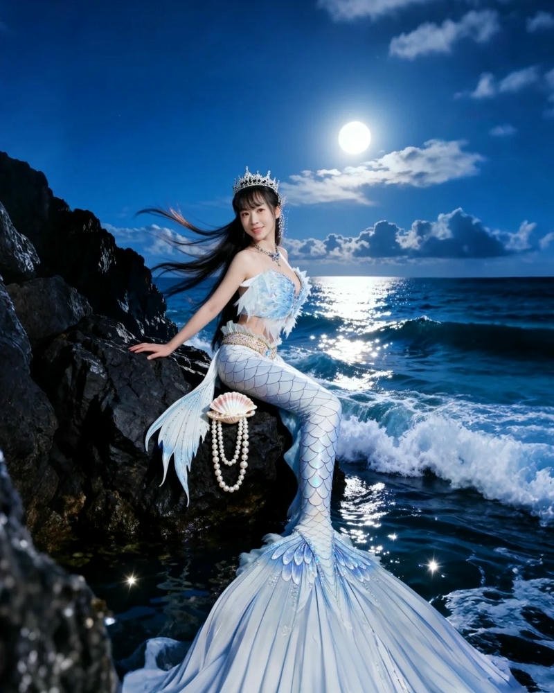 Cosplay nàng tiên cá bối cảnh đại dương xanh biếc