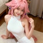 Cosplay yae miko ánh mắt sắc sảo đầy sức hút