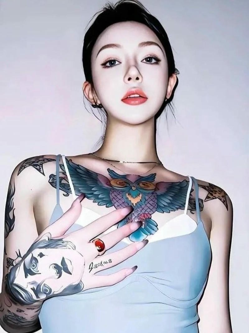 Gái xinh xăm mình áo trắng hai dây khoe ngực đầy