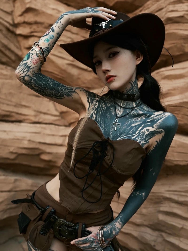 Gái xinh xăm mình đội mũ cao bồi cực ngầu chất