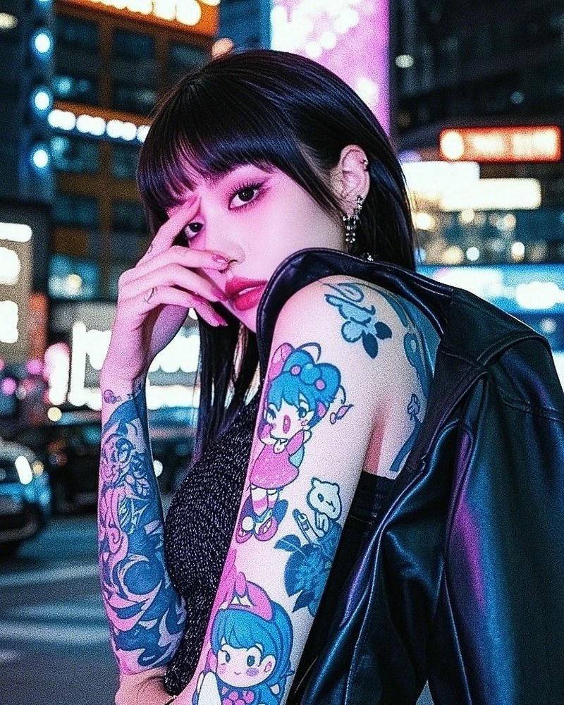 Gái xinh xăm mình tạo dáng đường phố đêm cực chất