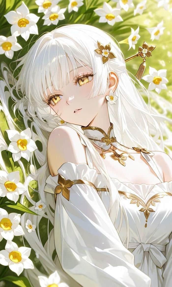 Hình ảnh anime girl tóc trắng gợi không gian trầm mặc lặng