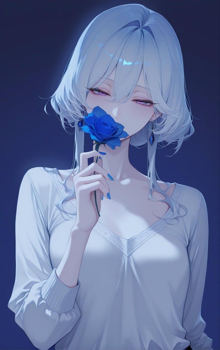 Hình ảnh anime girl tóc trắng với trạng thái suy tư lặng lẽ