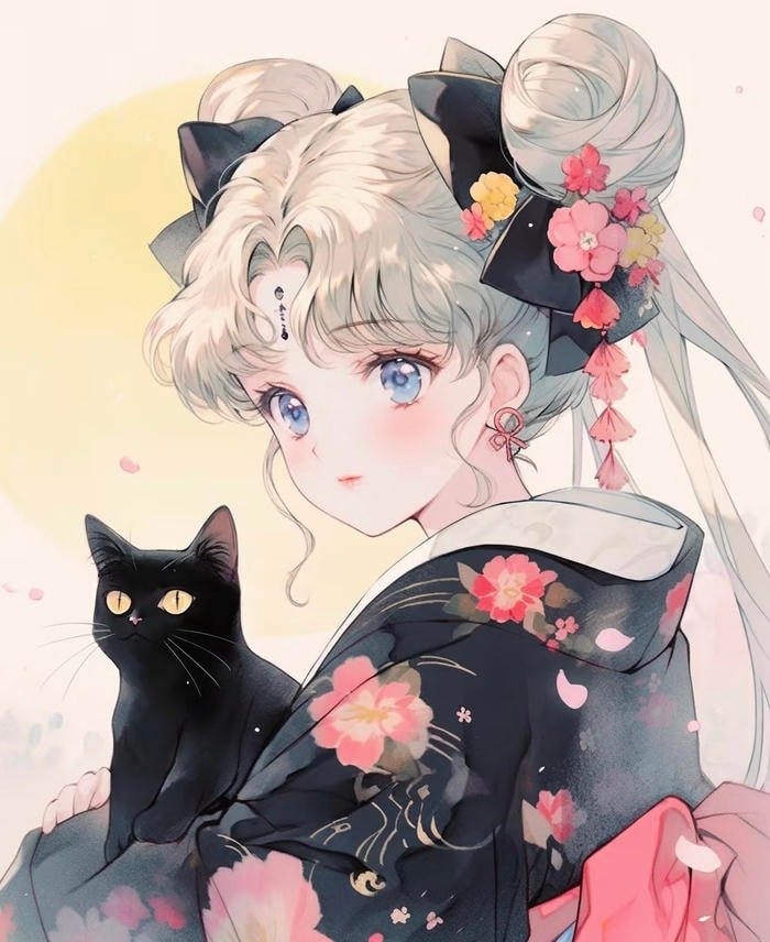 Hình ảnh anime nữ mặc kimono thể hiện nét dịu dàng cổ điển