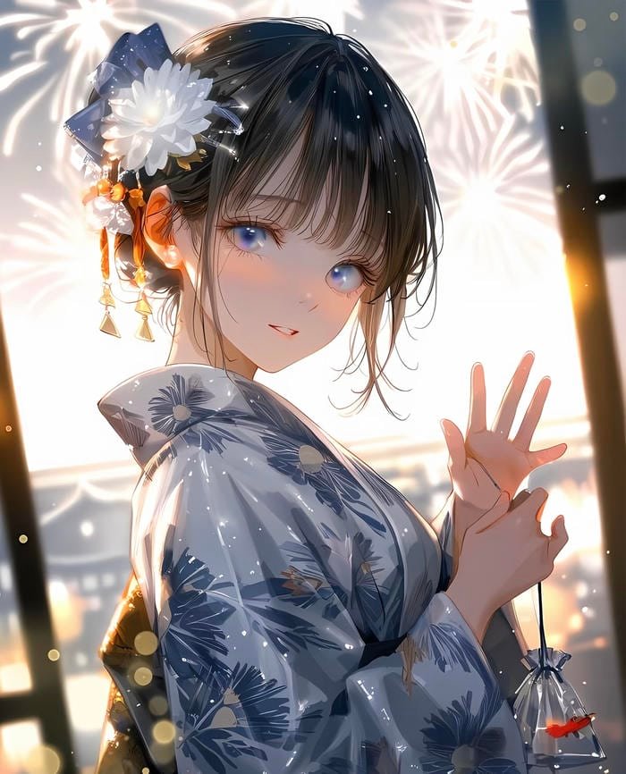 Hình ảnh anime nữ mặc kimono thể hiện sự thanh lịch