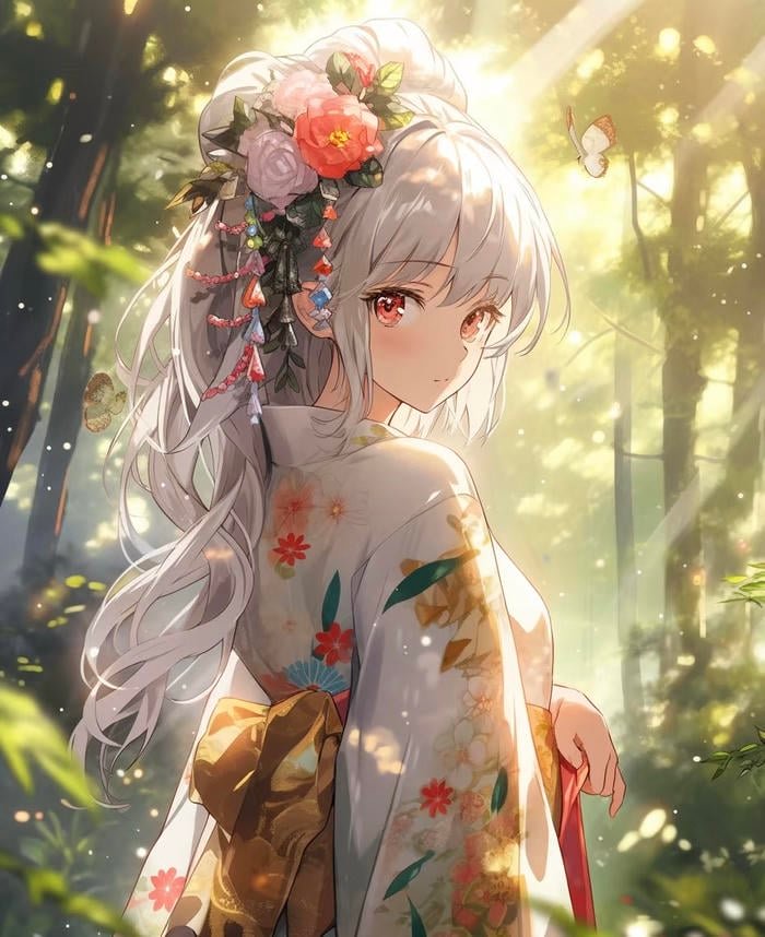 Hình ảnh anime nữ mặc kimono thể hiện sự tinh tế kín đáo