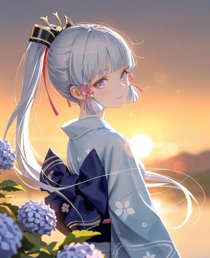 Hình ảnh anime nữ mặc kimono thể hiện vẻ đẹp dịu nhẹ