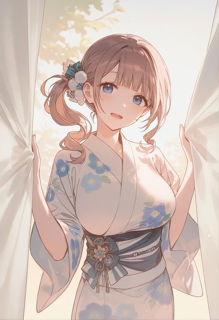 Hình ảnh anime nữ mặc kimono với khí chất nhẹ nhàng